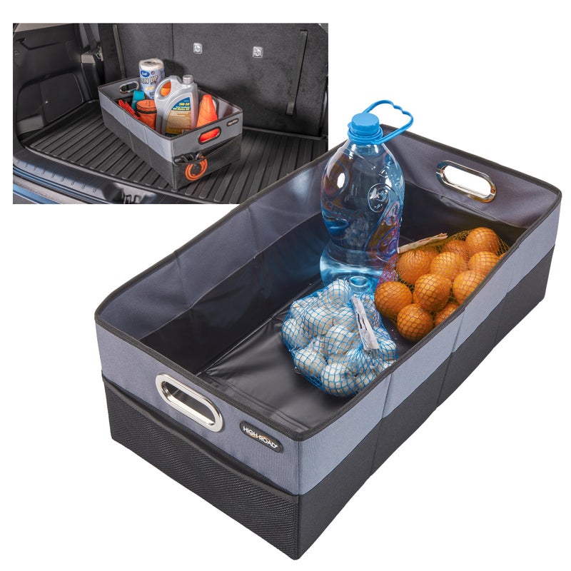High Road CargoCube Car Storage Bin - Leakproof Car Trunk Storage Organizer with Metal Handles and Front Mesh Pocket, 12x24 Inches - Single pack - Image 1