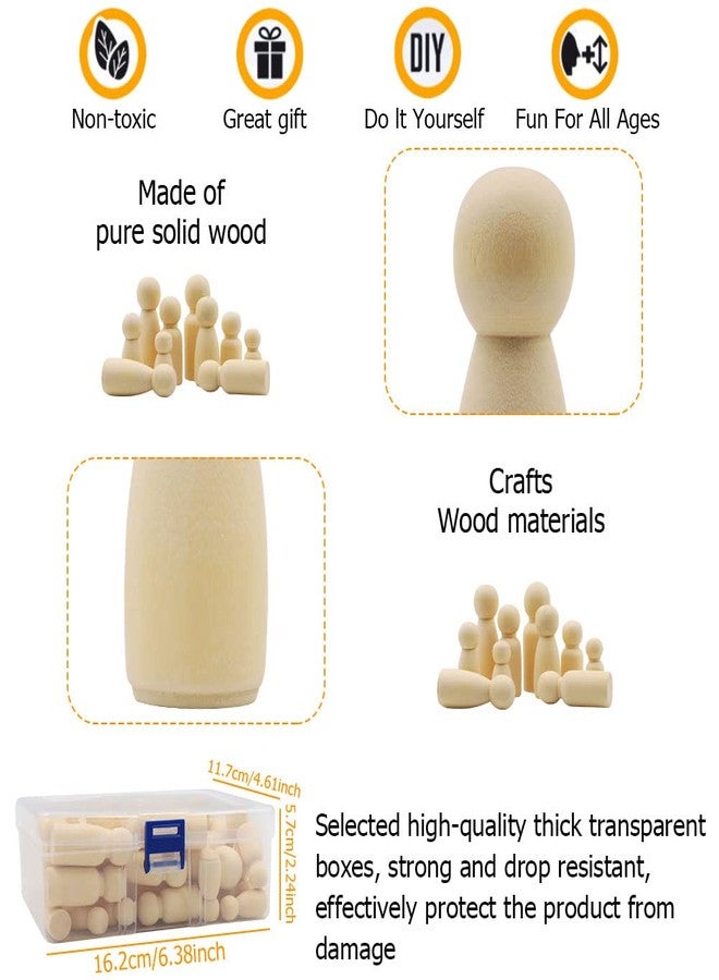 Abnaok 50 Pack Unfinished Wooden Peg Dolls, Peg People, Doll Bodies, Wooden Figures, Decorative Peg Doll People for Kids DIY Art Craft, Painting, Peg Game, Home Party Decor, Assorted Shapes and Sizes - Image 3