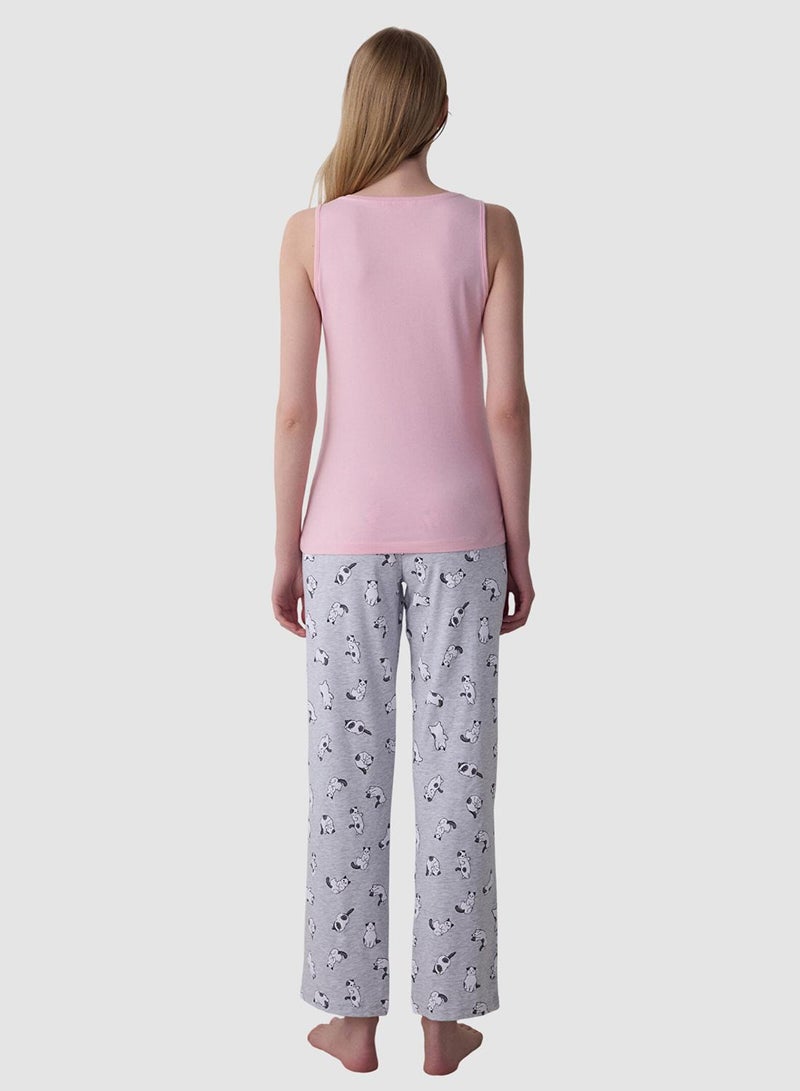 Penti Pink Crew Neck Strap Cotton Pyjama Set - Image 2