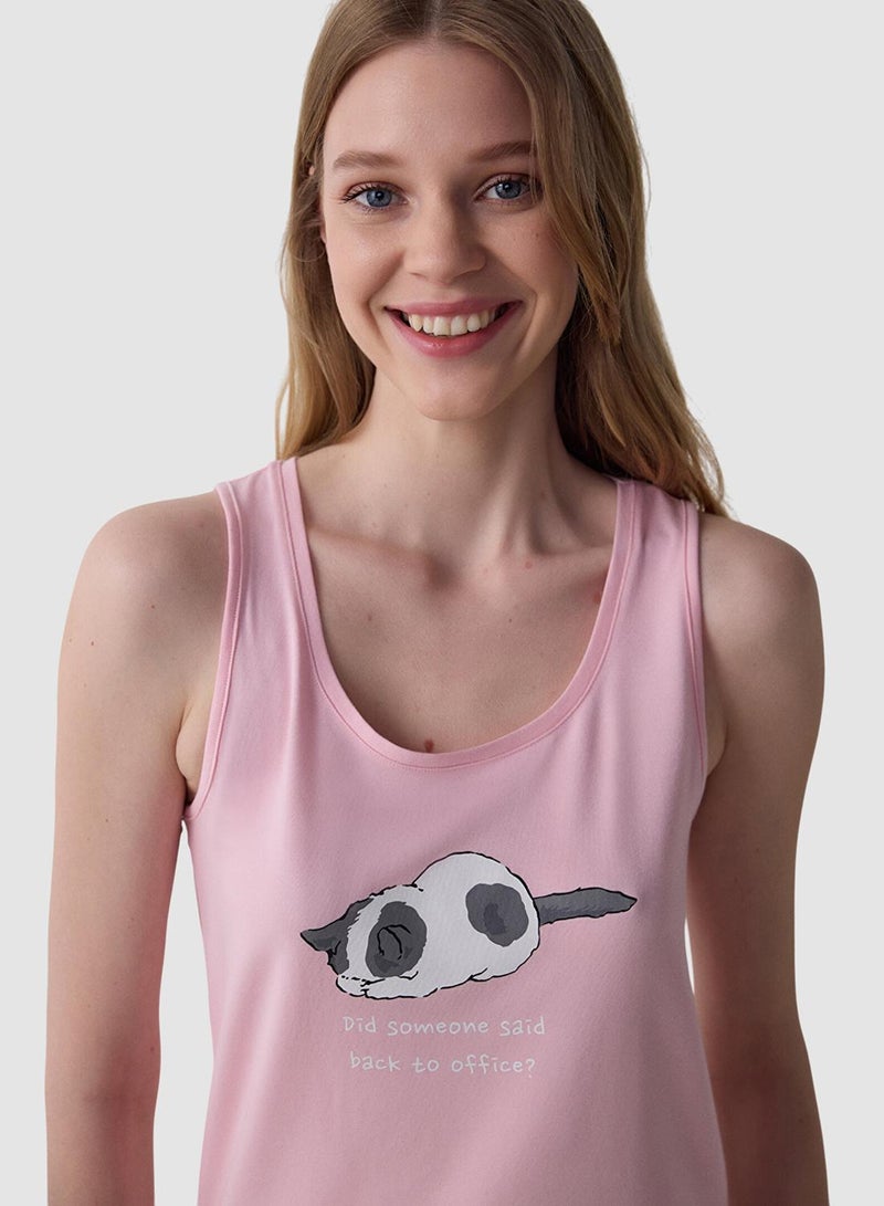 Penti Pink Crew Neck Strap Cotton Pyjama Set - Image 3