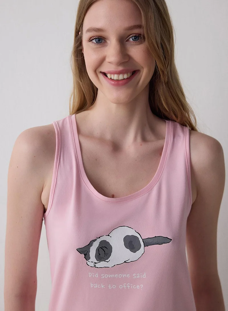 Penti Pink Crew Neck Strap Cotton Pyjama Set