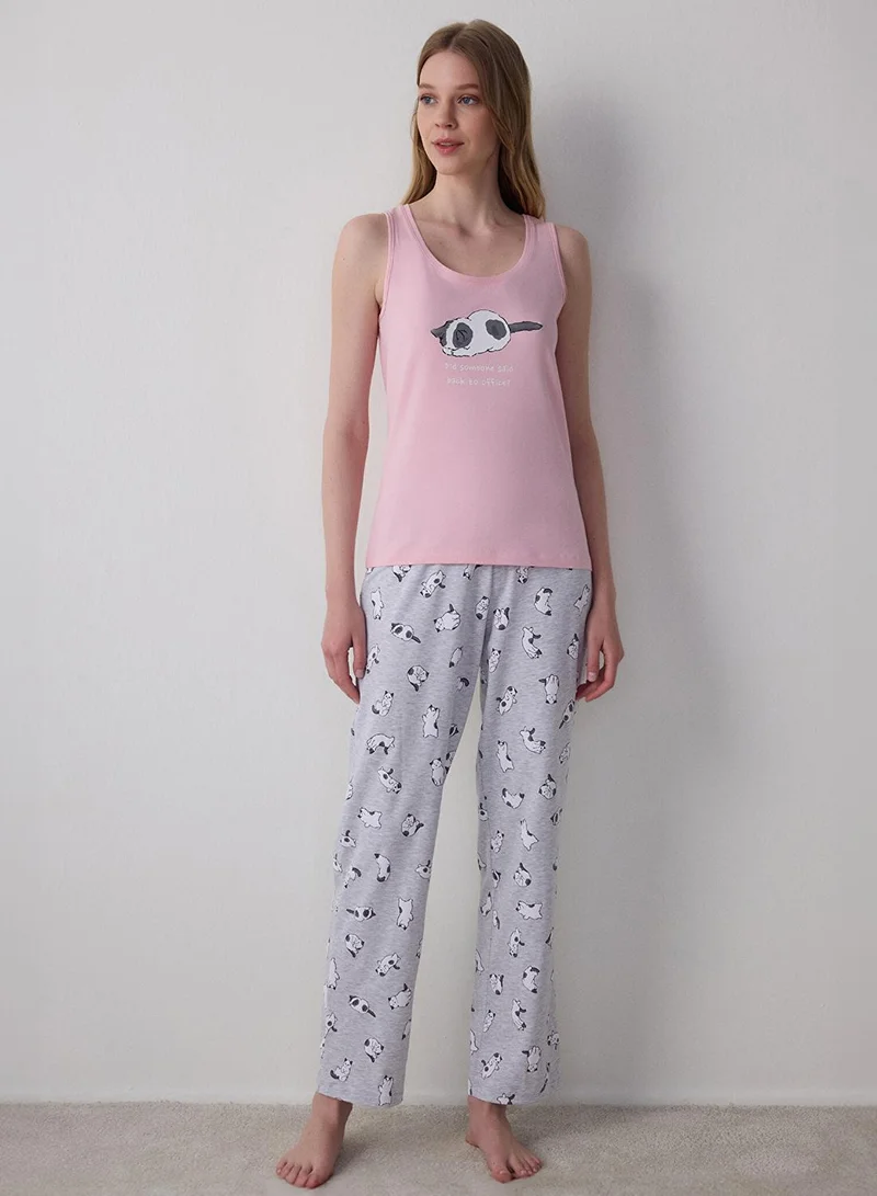 Penti Pink Crew Neck Strap Cotton Pyjama Set
