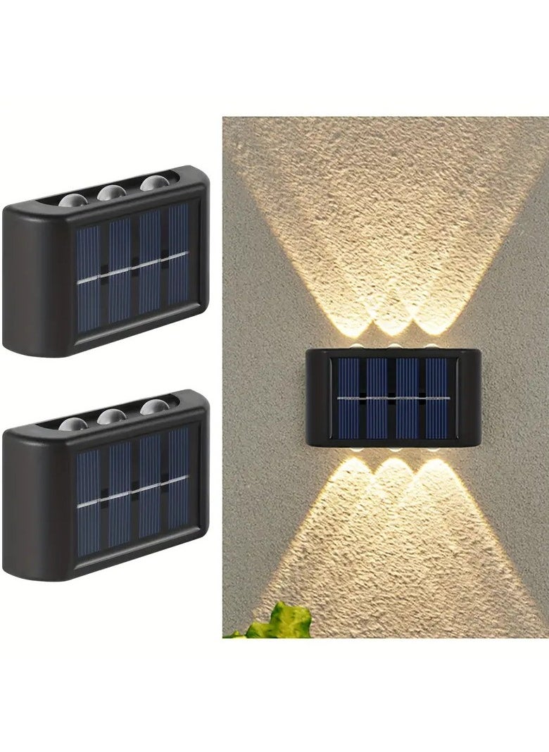 VIUAUAX 2 Pcs Solar Fence Lights,LED Solar Wall Lights Outdoor,Waterproof Security Night Sensor Light for Pathway Porch Yard Garage Garden Fence Walkway Driveway Solar Wall Light - Outdoor Camping Light With 6 LED, Warm Color Lighting For Courtyard, Street, Landscape, Garden Decoration  - Image 1