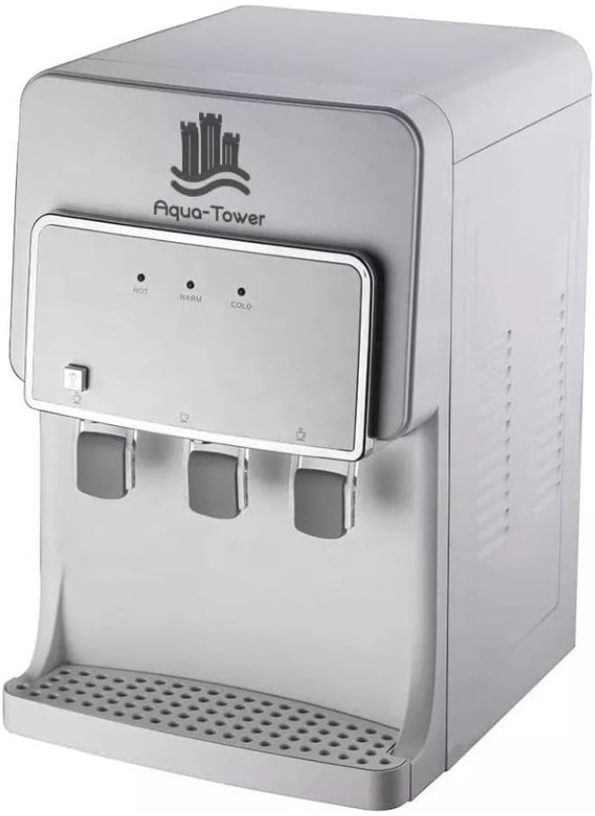 Generic - Water cooler for offices and homes, with three spouts to provide hot and cold drinking water at the touch of a button, in an elegant metallic silver color that matches modern interiors and limited spaces - Image 1
