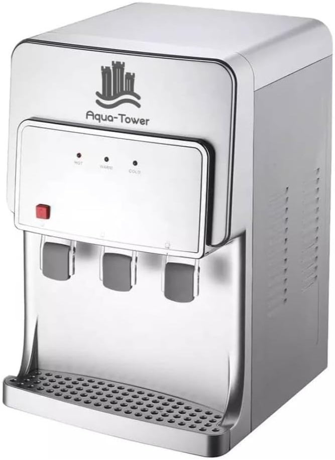 Generic - Water cooler for offices and homes, with three spouts to provide hot and cold drinking water at the touch of a button, in an elegant metallic silver color that matches modern interiors and limited spaces - Image 1