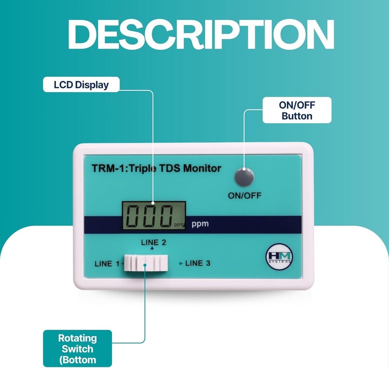 HM Digital Triple Inline RO/DI TDS Monitor with 1/4 inch T-Fittings - Image 3