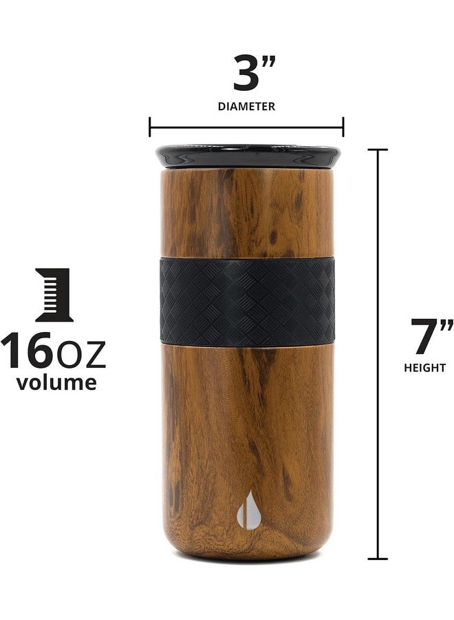 Elemental كوب تامبلر معزول من إليمينتال أرتيزان، كوب سفر قهوة ثلاثي الجدران، كوب قهوة من الفولاذ المقاوم للصدأ قابل لإعادة الاستخدام مع غطاء سيراميك، أكواب قهوة حرارية للمشروبات الساخنة (6 ساعات) والباردة (18 ساعة)، 16 أونصة - خشب تيك - Image 2