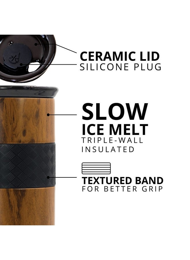 Elemental كوب تامبلر معزول من إليمينتال أرتيزان، كوب سفر قهوة ثلاثي الجدران، كوب قهوة من الفولاذ المقاوم للصدأ قابل لإعادة الاستخدام مع غطاء سيراميك، أكواب قهوة حرارية للمشروبات الساخنة (6 ساعات) والباردة (18 ساعة)، 16 أونصة - خشب تيك - Image 4