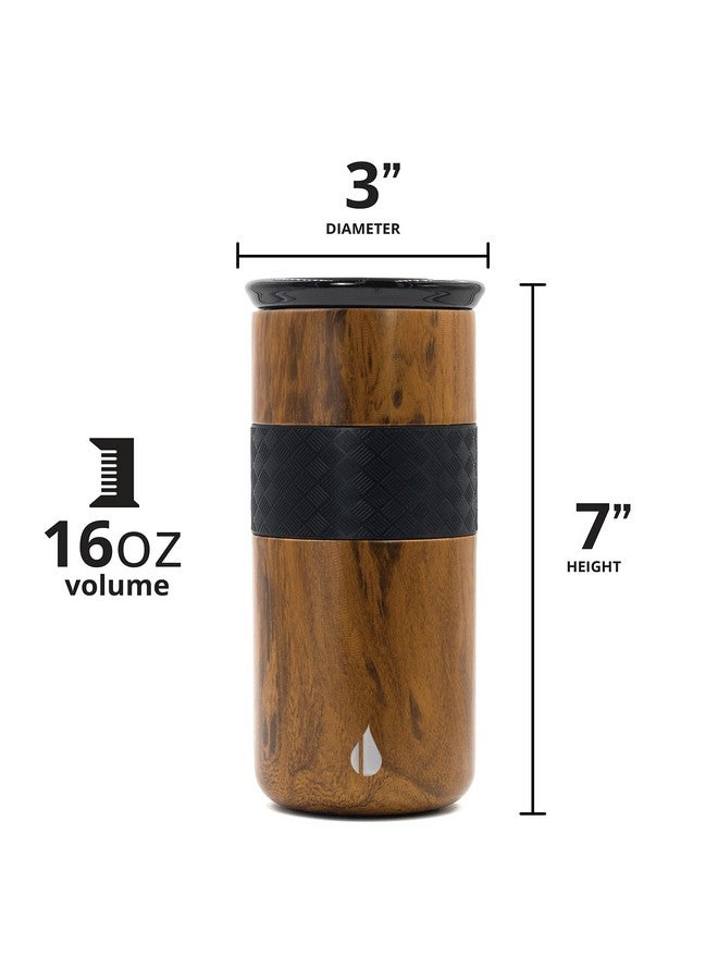 Elemental كوب تامبلر معزول من إليمينتال أرتيزان، كوب سفر قهوة ثلاثي الجدران، كوب قهوة من الفولاذ المقاوم للصدأ قابل لإعادة الاستخدام مع غطاء سيراميك، أكواب قهوة حرارية للمشروبات الساخنة (6 ساعات) والباردة (18 ساعة)، 16 أونصة - خشب تيك - Image 3