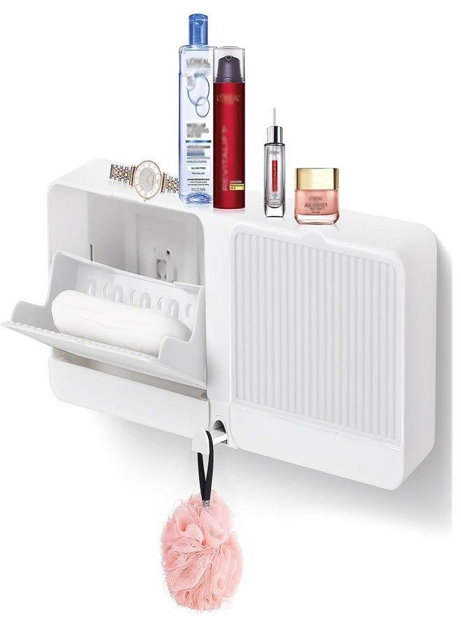 PEFWO Soap Holder with Hooks, 2-in-1 Wall Mounted Soap Dish, No Drilling Soap Bar Holder with Self Draining to Keep Soap Bars Dry, Suit for Shower, Bathroom and Kitchen(White) - Image 1