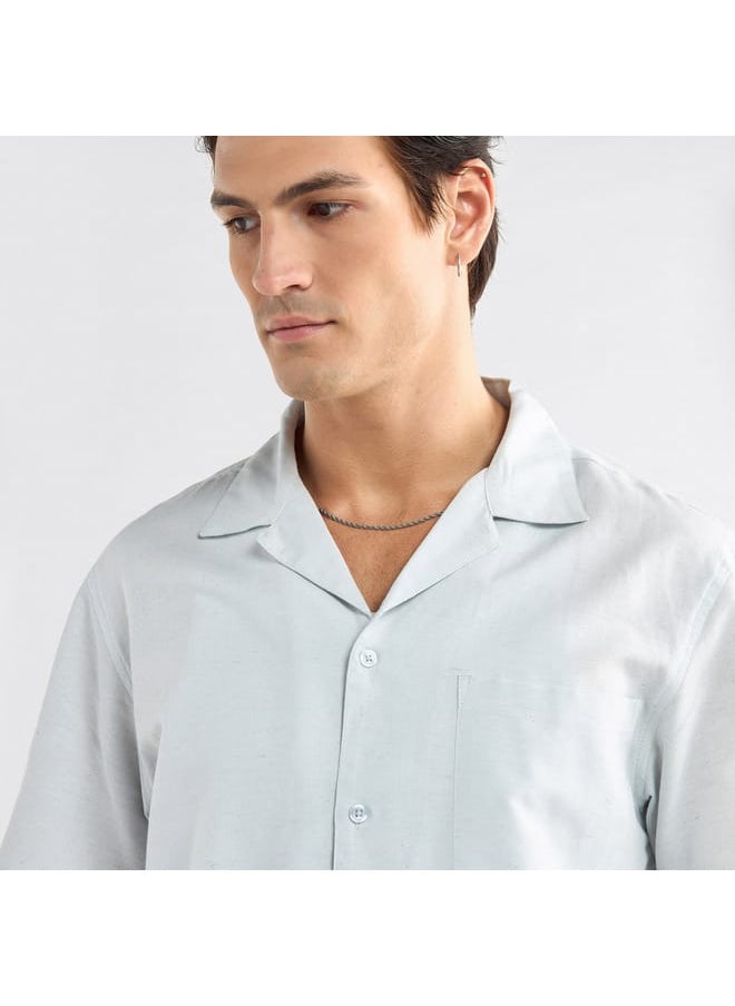 FAV Regular Fit Solid Shirt with Camp Collar and Short Sleeves  - Image 4