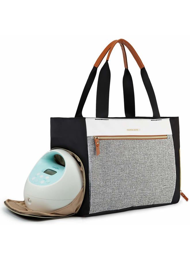 MOMMORE Breast Pump Bag Diaper Tote Bag with 15 Inch Laptop Sleeve Fit Most Breast Pumps Like Medela, Spectra S1,S2, Evenflo, Brown, 1 Count (Pack of 1), Stylish Breast Pump Bag Tote - Image 1
