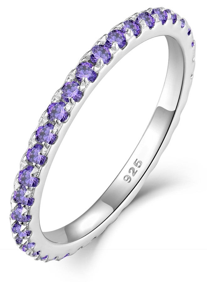 YL Stackable Ring 925 Sterling Silver Wedding Eternity Bands Created Amethyst Stacking Rings for Women-size8 - Image 1
