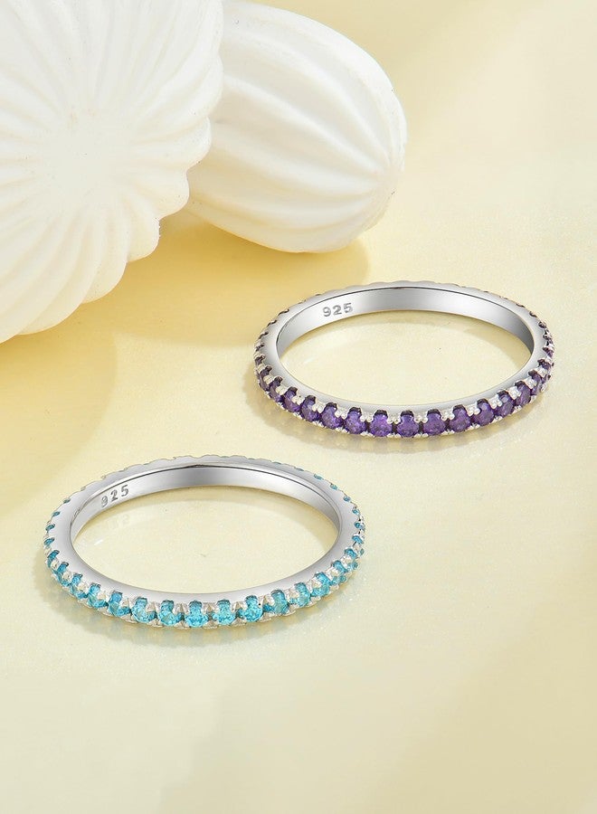 YL Stackable Ring 925 Sterling Silver Wedding Eternity Bands Created Amethyst Stacking Rings for Women-size8 - Image 5