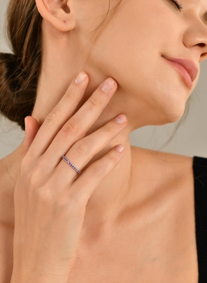 YL Stackable Ring 925 Sterling Silver Wedding Eternity Bands Created Amethyst Stacking Rings for Women-size8 - Image 3