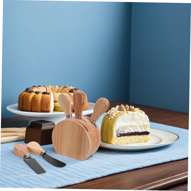 FUOYLOO Oak Cheese Knife Set with Wooden Holder, Stainless Steel Cheese Spreader Tools and Slicer Fork for Charcuterie Serving and Kitchen Use - Image 5