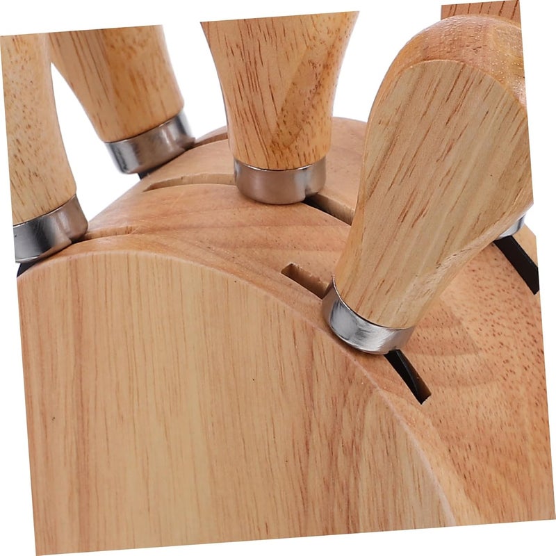 FUOYLOO Oak Cheese Knife Set with Wooden Holder, Stainless Steel Cheese Spreader Tools and Slicer Fork for Charcuterie Serving and Kitchen Use - Image 3