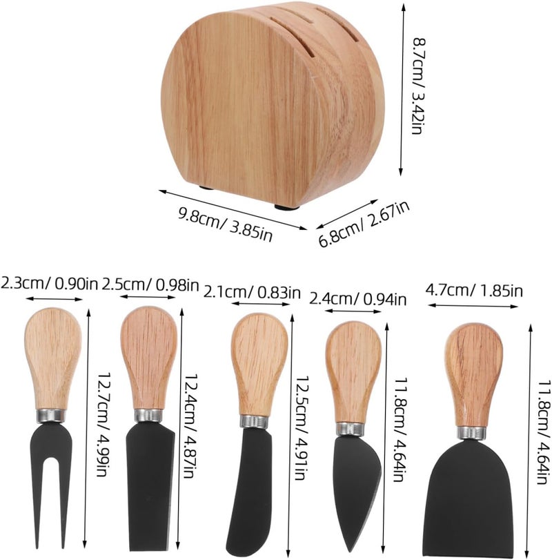 FUOYLOO Oak Cheese Knife Set with Wooden Holder, Stainless Steel Cheese Spreader Tools and Slicer Fork for Charcuterie Serving and Kitchen Use - Image 2