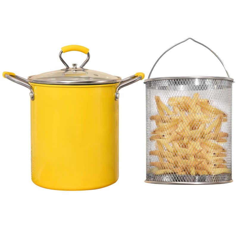 PARACITY Small Deep Fryer Pot with basket, Mini Deep Oil Fryer with Anti-scalding Silicone Handle, 304 Stainless Steel Gadgets for Home, Tempura Chips, Fries, Fish, and Chicken(3.2QT/3L) - Image 1