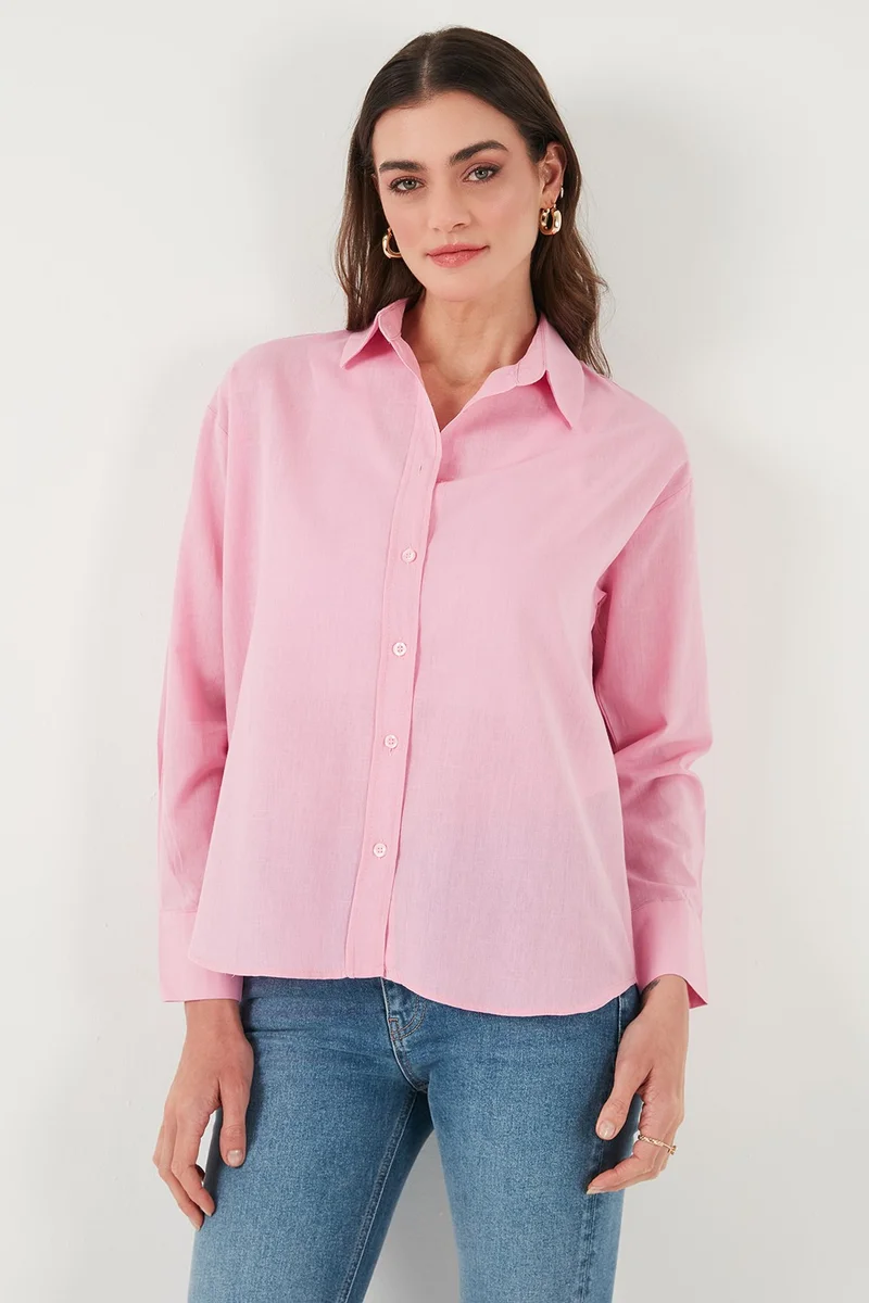 Lela Linen and Cotton Blend Regular Fit Short Front Long Back Shirt Women's Shirt 6772853