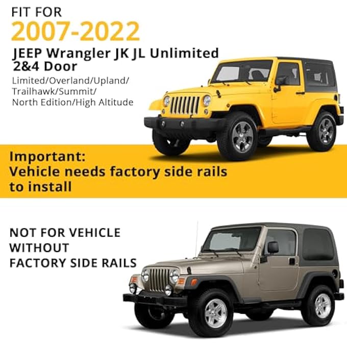 rayihni Roof Rack Cross Bars, Roof Rails Compatible with 2007-2022 Jeep Wrangler JK JL Unlimited 2&4 Door, Crossbars for Rooftop Cargo Carrier, Luggage, Kayak, Bike, Snowboard - Image 3