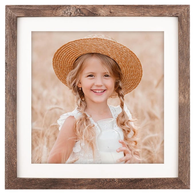 10x10 Picture Frame Wood Display Picture 8x8 with Mat or 10x10 without Mat Distressed Brown Square Photo Frame for Wall and Tabletop Decoration