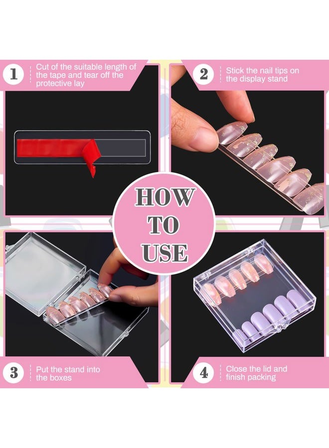 Demissle 66 Pcs Artificial Nail Storage Box and Nail Art Display Stand Holder Set, 15 Plastic False Nail Packaging Boxes 50 Clear Press on Nail Stand with 5 M Double Sided Tape for Acrylic Nails Practice Salon - Image 4