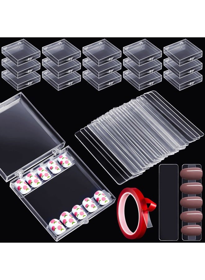 Demissle 66 Pcs Artificial Nail Storage Box and Nail Art Display Stand Holder Set, 15 Plastic False Nail Packaging Boxes 50 Clear Press on Nail Stand with 5 M Double Sided Tape for Acrylic Nails Practice Salon - Image 1