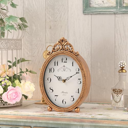 Abdurey Vintage Table Clock on Stand, Desk and Shelf Decorative Clock, French Rustic Style Antique Gold Mantel Clocks for Living Room,Farmhouse,Bedroom,Bedside,Gift Clocks - Image 5