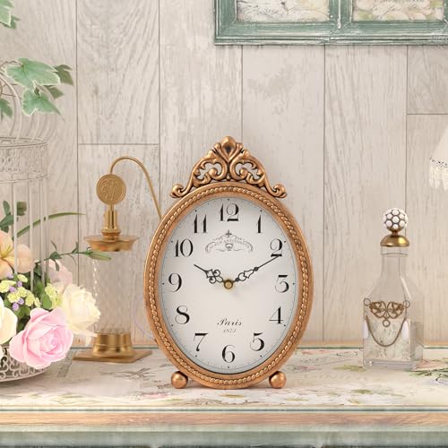Abdurey Vintage Table Clock on Stand, Desk and Shelf Decorative Clock, French Rustic Style Antique Gold Mantel Clocks for Living Room,Farmhouse,Bedroom,Bedside,Gift Clocks - Image 4