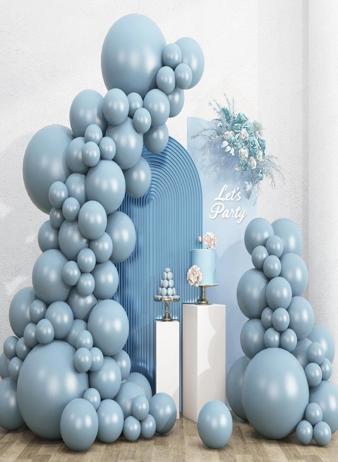 RUBFAC 135pcs Dusty Blue Balloons, Haze Blue Latex Balloon Different Sizes 18 12 10 5 Inch for Garland Arch Birthday Wedding Engagements Anniversary Baby Shower Party Supplies - Image 1