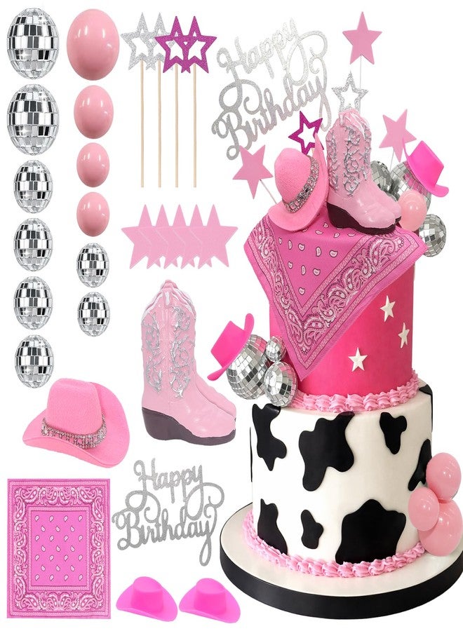 BiBo Disco Cowgirl Cake Topper Decorations, Disco Ball Cupcake Toppers for Western My First Rodeo Bachelorette Pink Cowgirl Baby Shower Birthday 70s 80s Disco Theme Party Favors Supplies - Image 1