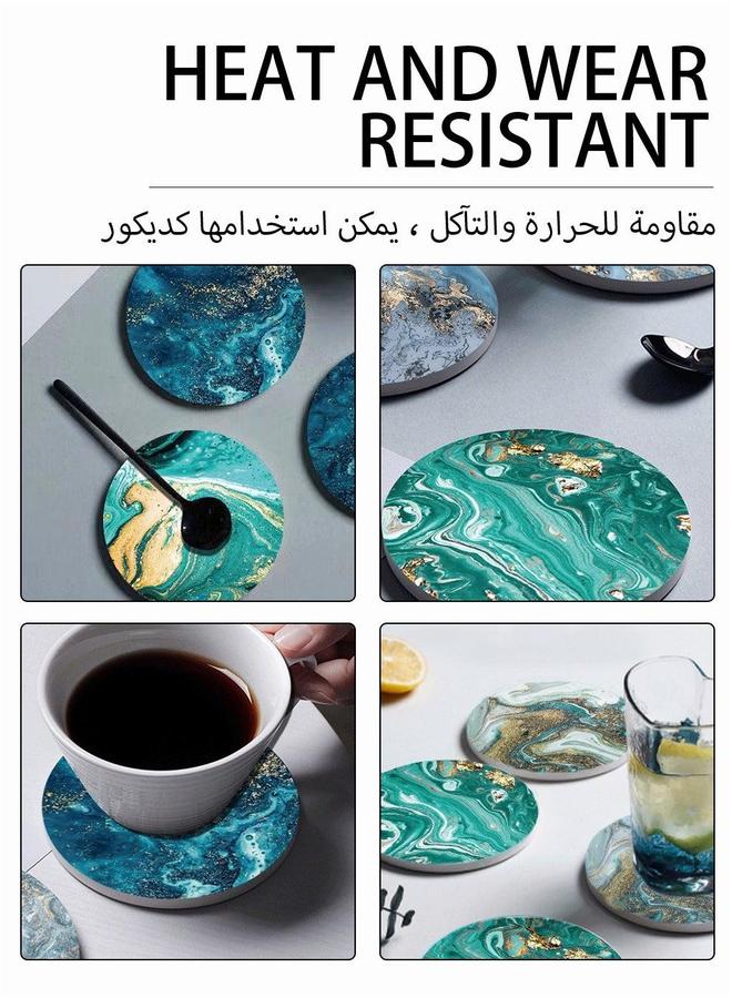 UNUNS طقم كوسترات ماصة من 10 قطع، طقم كوسترات دائري مع حامل، تصميم محيطي لحماية الطاولة، 4 بوصات، سيراميك - Image 3