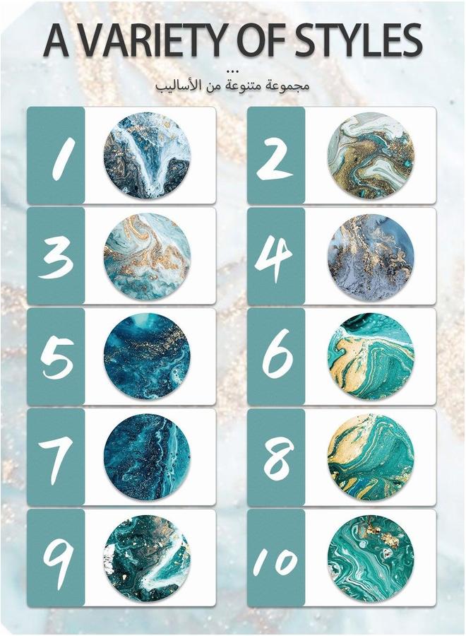 UNUNS طقم كوسترات ماصة من 10 قطع، طقم كوسترات دائري مع حامل، تصميم محيطي لحماية الطاولة، 4 بوصات، سيراميك - Image 5