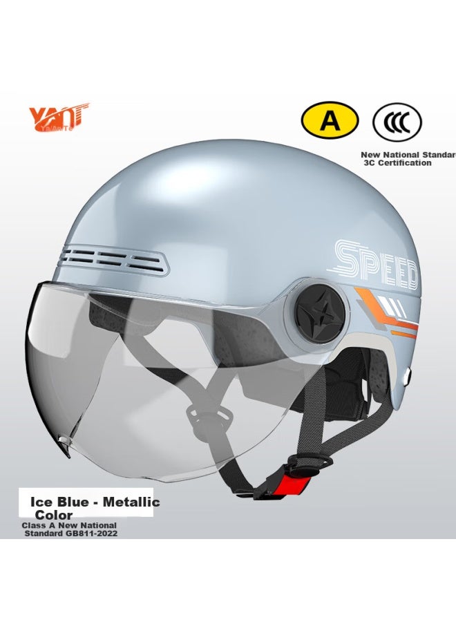 Yaanter New National Standard 3c Certified Electric Bike Helmet Uni Summer Sun Protection Motorcycle Riding Safety Half Helmet A518-1 Ice Blue - Image 1
