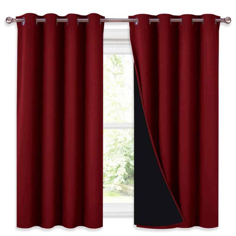 NICETOWN Kitchen Full Blackout Curtain Panels Super Thick and Soft Insulated Window Covers 100 Blackout Draperies with Black Backing for Cafe Window Burgundy Red Set of 2 PCs 52 by 54inch