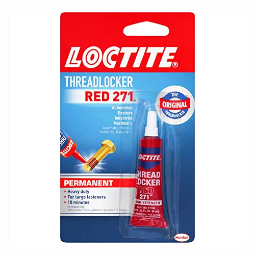 Loctite Threadlocker Red 271 locks, seals threaded fasteners permanently, prevent loosening from vibration, great for engines, machinery, vehicles for valve covers, water pumps, and alternators, 6ml - Image 1