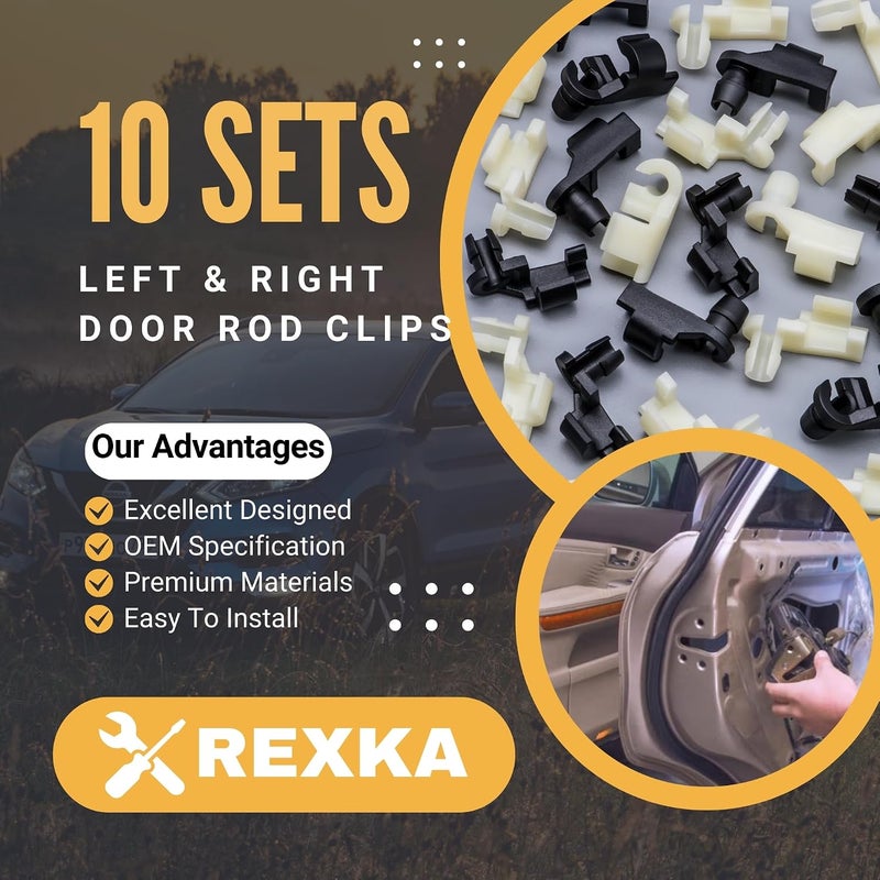 Rexka ريكسكا 10 مجموعات من مشابك قضيب قفل مقبض الباب ومزلاج غطاء المحرك، قضيب 5/32 بوصة، مناسبة لسيارات GM وFord وChrysler وDodge وJeep وBuick وCadillac وChevrolet وOldsmobile وPontiac والشاحنات الصغيرة وسيارات الدفع الرباعي - Image 2