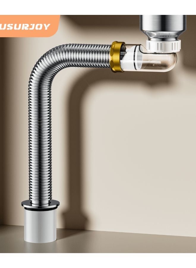 39.37 Inch Flexible Stainless Steel P Type Sink Drain Kit Expandable For 3.35 3.54 Drain Holes - Image 2