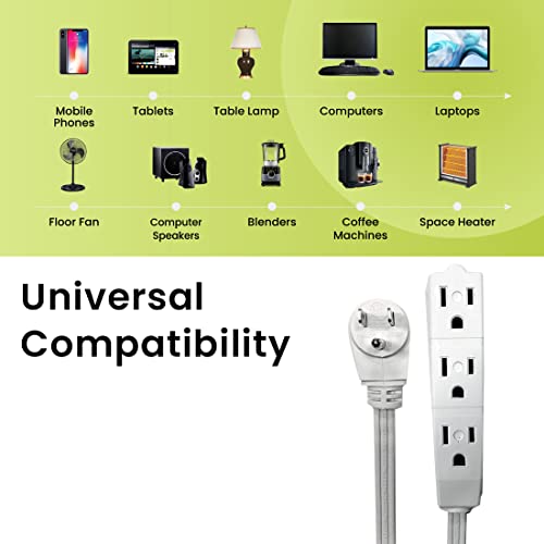 Power By GoGreen Go Green Power Inc. 15ft Extension Cord with 3 Outlets, White - Compact, Flush-Fit Design, Heavy Duty, Grounded Plug - Ideal for Home & Small Appliances - GG-19615 - Image 4