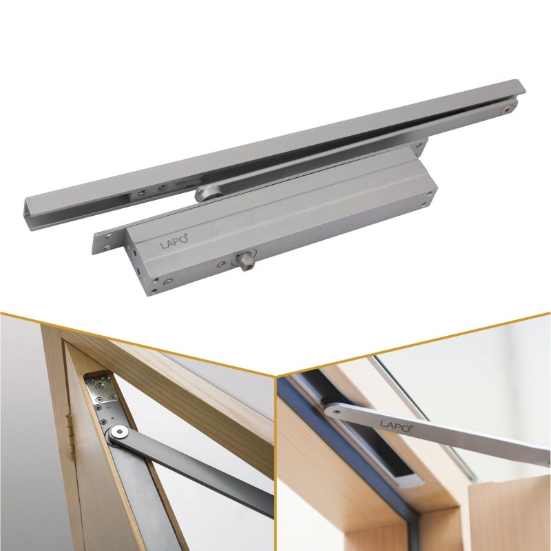 LAPO Premium Automatic Hydraulic Double Speed Aluminium 28 MM Concealed Door Closer with Pelmet Arm Wooden Door Closer with Fitting Set for All Door Weight Up to 60 to 80 Kg (Silver Finish) - Image 1