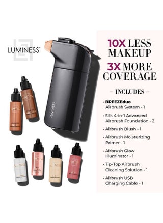 Breeze Duo Airbrush Makeup System, Deep Coverage - 9-Piece Kit Includes 2X Silk Airbrush Foundation, Apricot Shade Blush, Glow Highlighter, Moisturizer Primer, And Airbrush Cleaning Solution - pzsku/Z1DD95B34065A0139CE7CZ/45/_/1734437682/7cca4d80-b4cc-43da-9432-585b274927c4