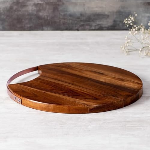 nestroots Serving Platter Wooden for Dining Table | Dessert Serving Platter Cheese Board with Handle for Birthdays & Party Big Size | Cup Cake, Pizza (Copper) - Image 1