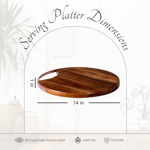nestroots Serving Platter Wooden for Dining Table | Dessert Serving Platter Cheese Board with Handle for Birthdays & Party Big Size | Cup Cake, Pizza (Copper) - Image 2