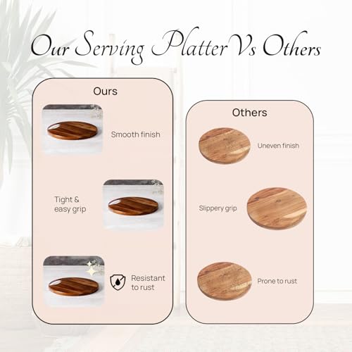 nestroots Serving Platter Wooden for Dining Table | Dessert Serving Platter Cheese Board with Handle for Birthdays & Party Big Size | Cup Cake, Pizza (Copper) - Image 5