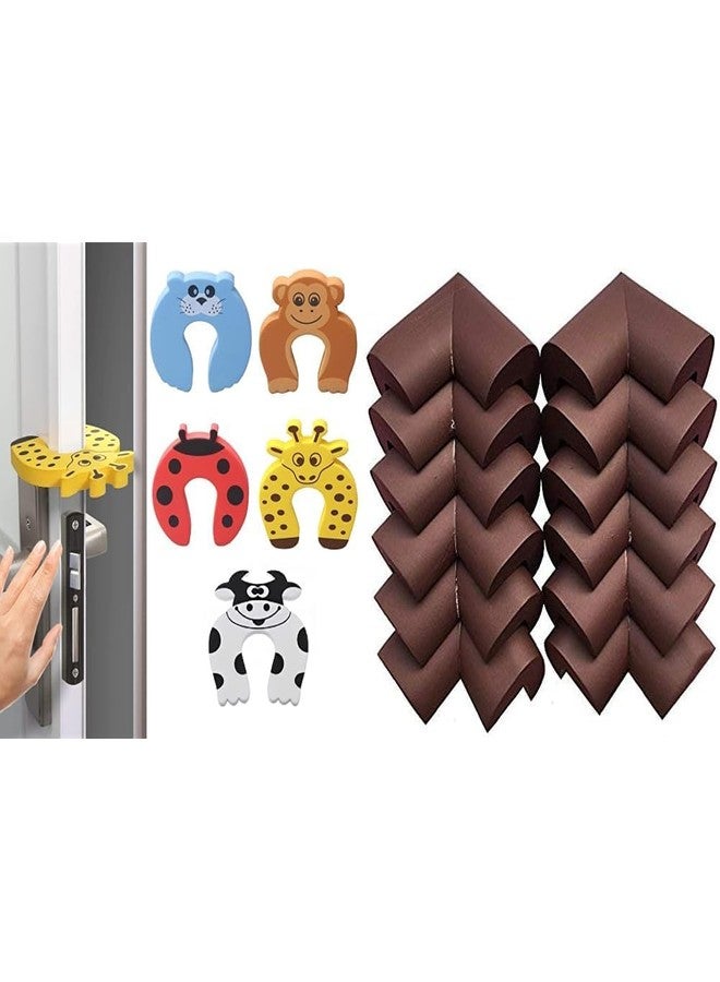 SANTALON Foam 5 Pcs Children Safety Door Pinch Guard & Pack of 12 Brown Thick Baby Child Infant Kids Safety Safe Table Desk Corner Edge Cushions Guard Protectos - Image 1
