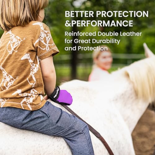 FINGER TEN Horse Riding Gloves Equestrian Women Kids for Girls Boys Mesh Breathable Lightweight Color Pack, Comfortable Grip for Summer (Kids-Purple, Small) - Image 4