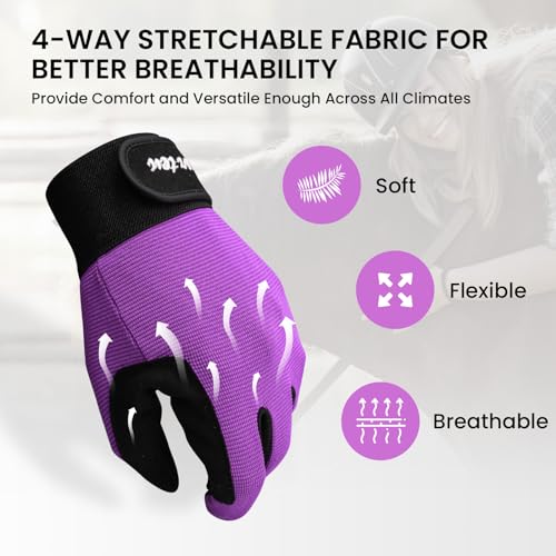 FINGER TEN Horse Riding Gloves Equestrian Women Kids for Girls Boys Mesh Breathable Lightweight Color Pack, Comfortable Grip for Summer (Kids-Purple, Small) - Image 5