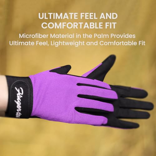 FINGER TEN Horse Riding Gloves Equestrian Women Kids for Girls Boys Mesh Breathable Lightweight Color Pack, Comfortable Grip for Summer (Kids-Purple, Small) - Image 3