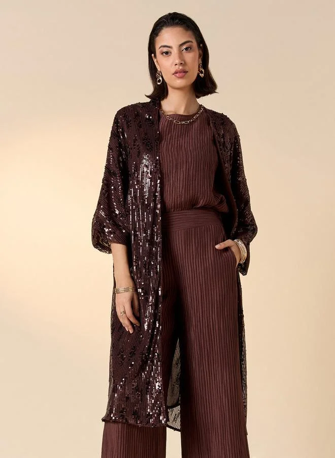 Iconic Iconic Sequin Embellished Shrug with 3/4 Sleeves